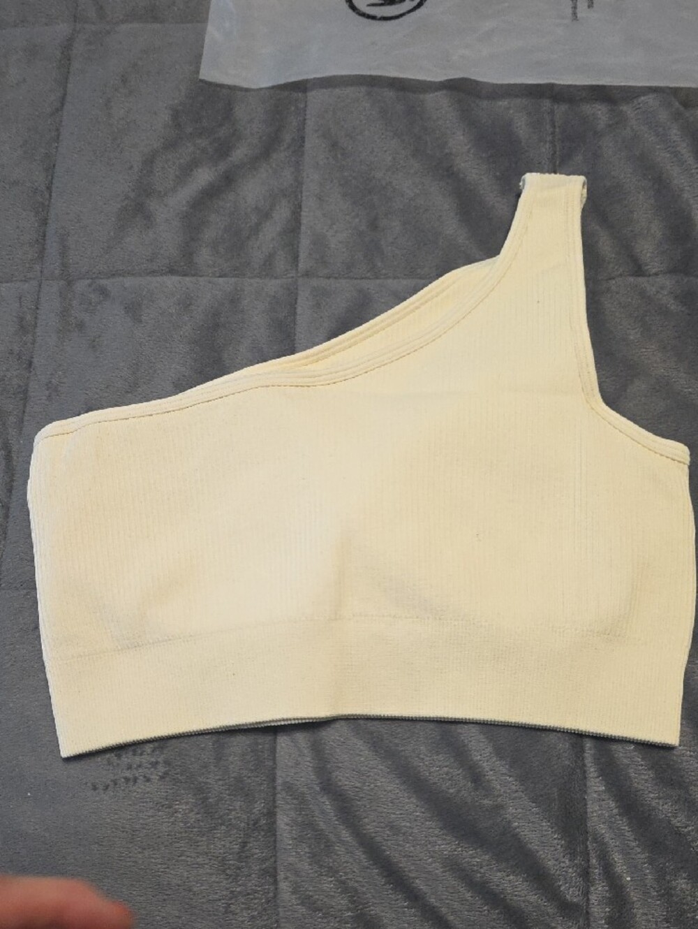 One-Shoulder Ribbed Crop Top - Cream - Picture 4 of 5